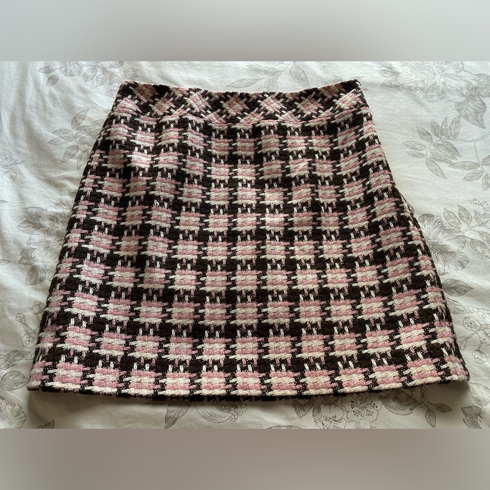 Vintage Pink Brown Tweed‎ Wool Blend Mini Skirt 10 Elle Woods Academia Preppy